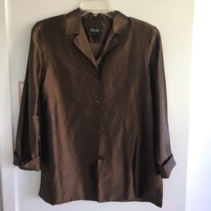 Rafaella 100% brown slubbed silk jacket